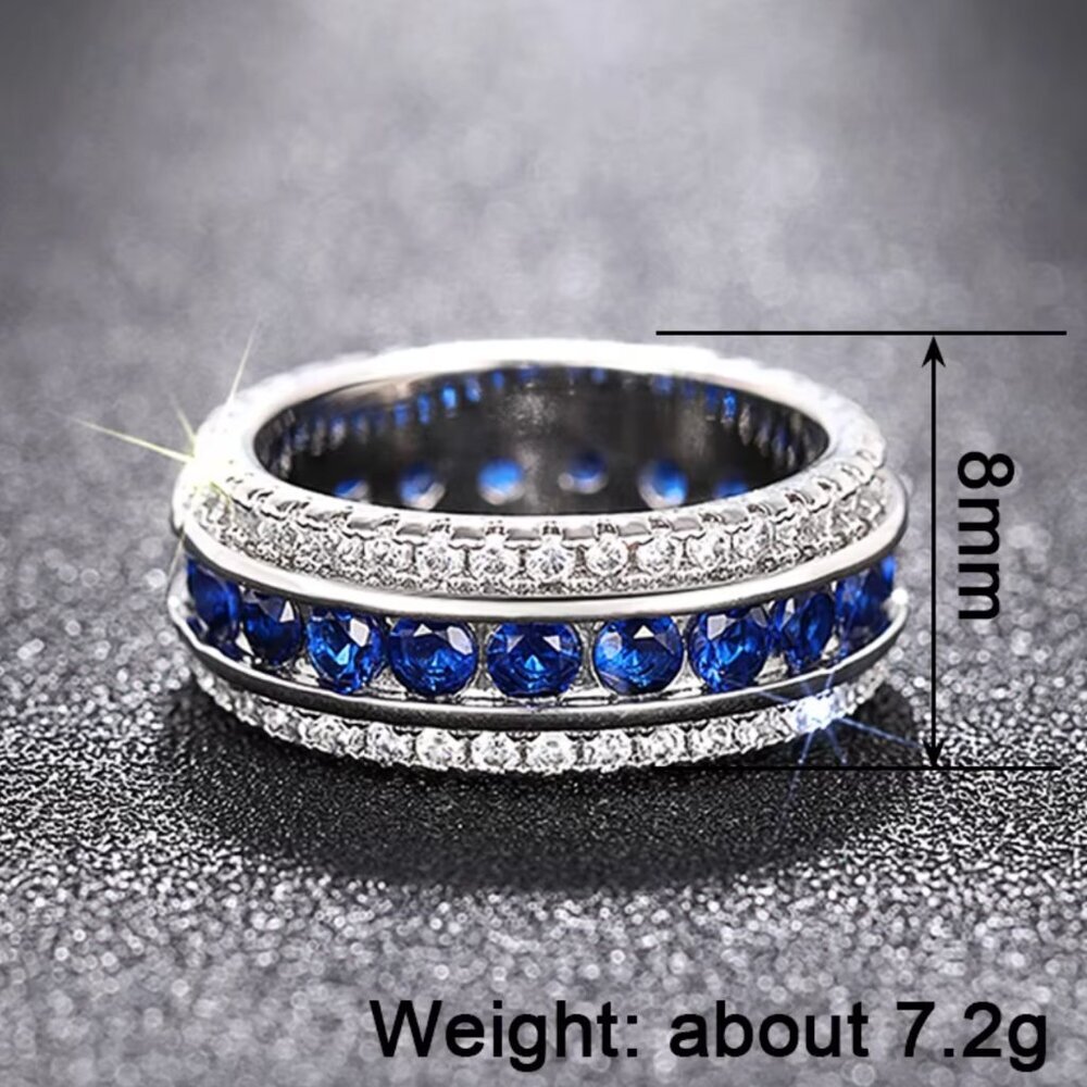 NEW 18k White Gold Sapphire Diamond Eternity Ring - Picture 7 of 7